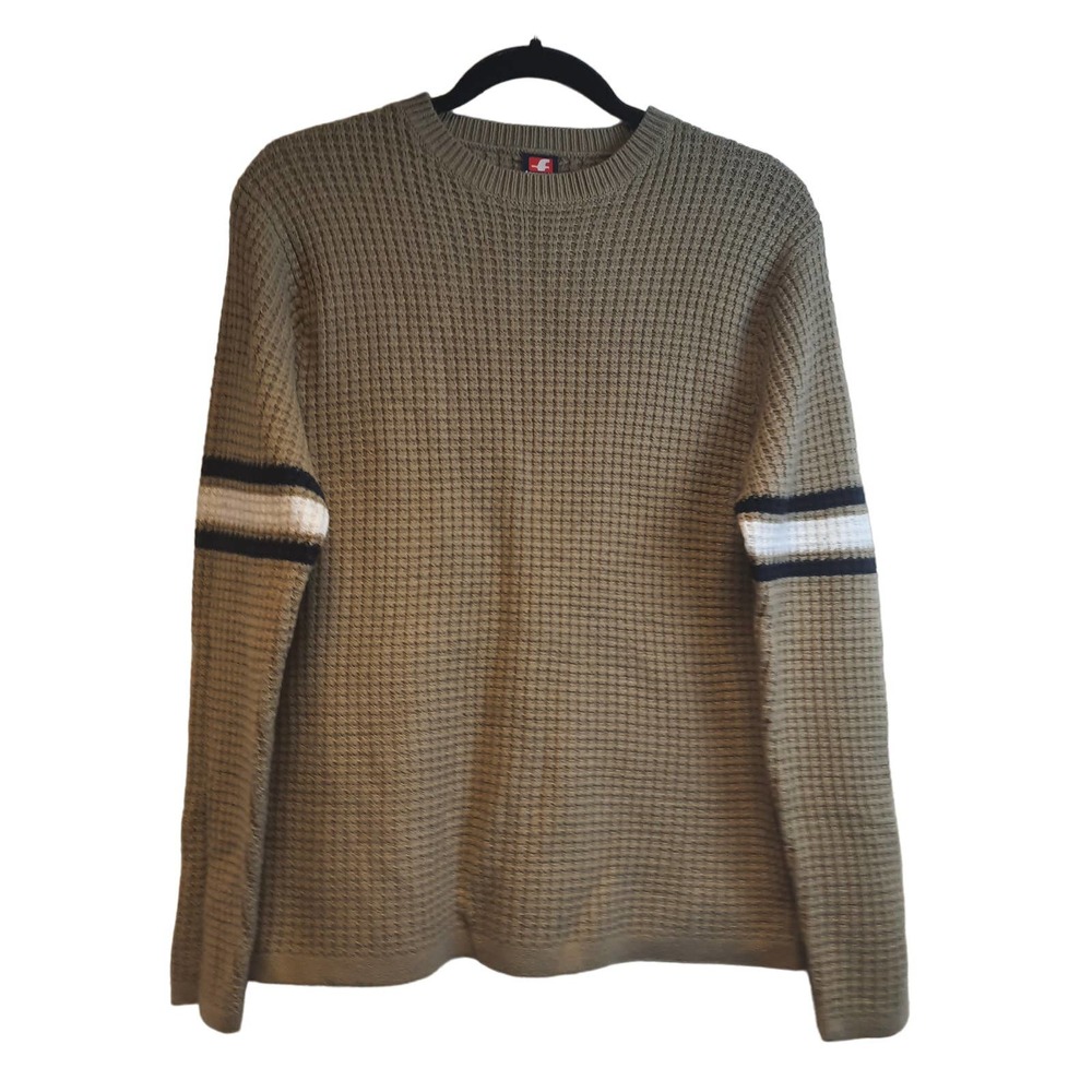 VTG Y2K FERRUCHE ADULT L GREEN ACRYLIC TIGHT KNIT CREWNECK PULLOVER SWEATER‎